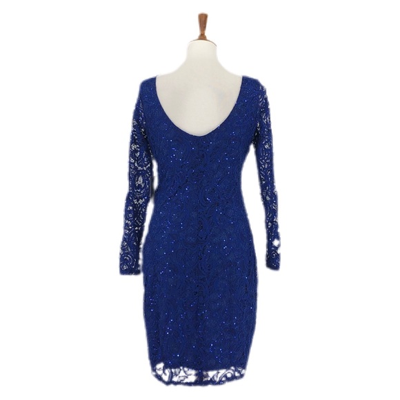 MARINA Cobalt Blue Long Sleeve Lace Scoop Back - Picture 4 of 9